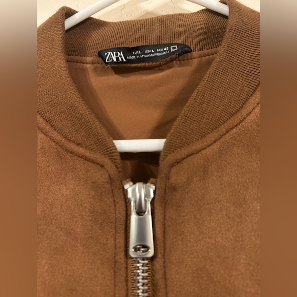 Zara large brown faux suede bomber jacket - Picture 3 of 4